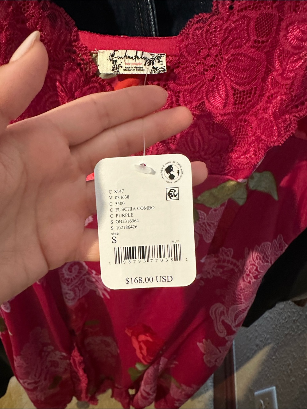 Free People Floral Lace-Trim Slip Dress in Deep Rose - Picture 3 of 3